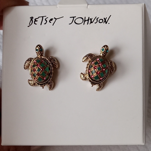 Betsey Johnson Earrings Golden Sea Turles Jeweled eyes and shell.Sweet,beautiful - Picture 3 of 6